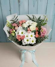 Букет цветов из:  Розы, Лизиантусы и Хризантемы в Новопетровское