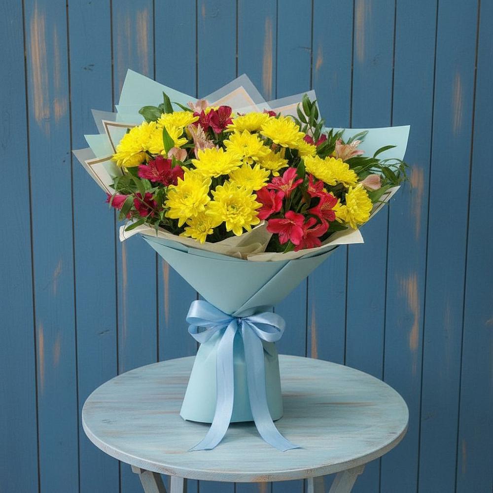 Букет цветов из: Альстромерии и Хризантемы в Новопетровское