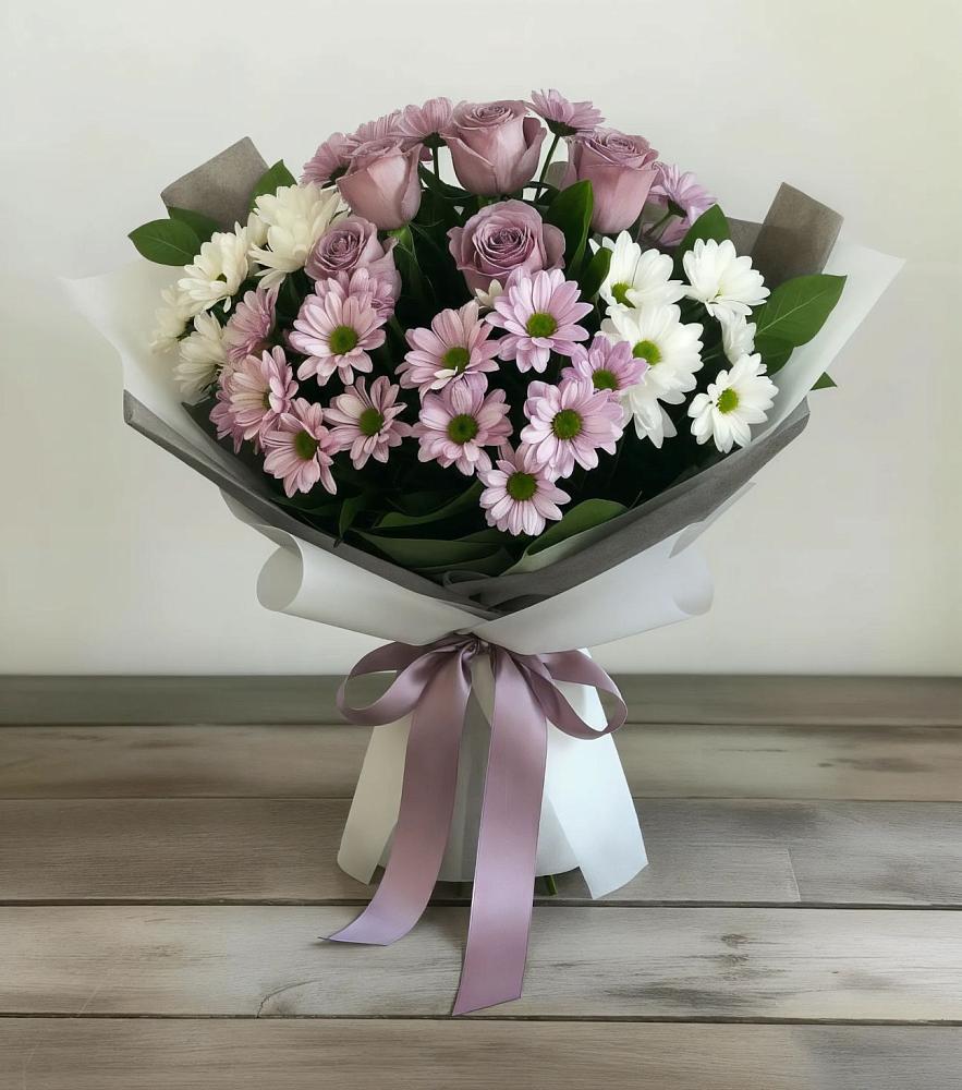 Букет цветов из: Хризантемы и Розы в Новопетровское