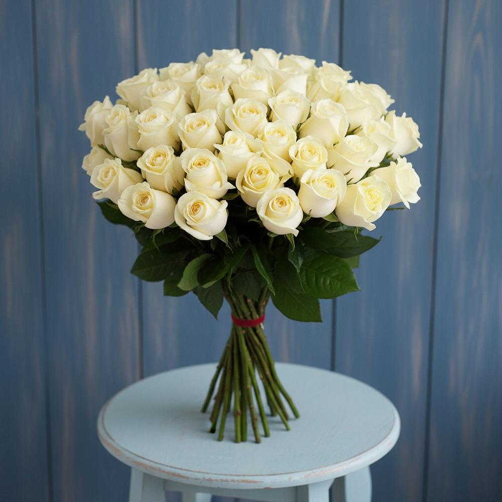 Букет 51 Белая роза Эдлесс Лав в Новопетровское