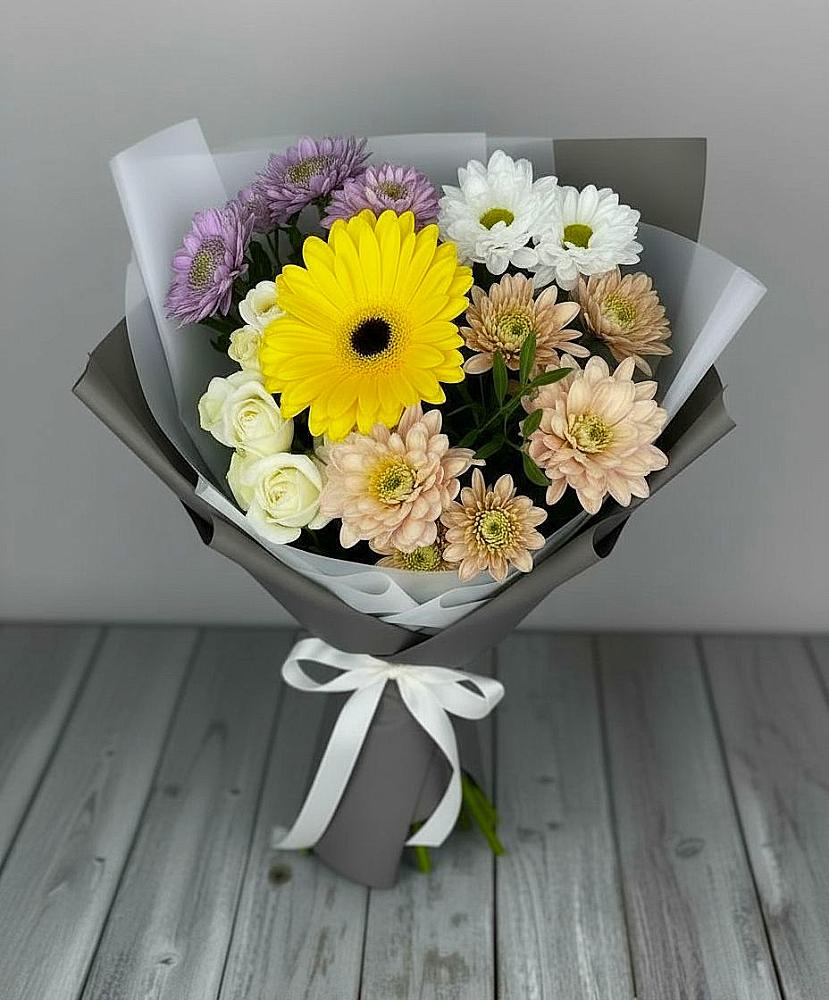 Букет цветов из: Розы, Герберы и Хризантемы в Новопетровское