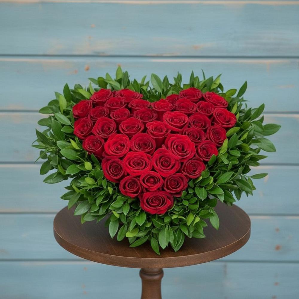 Цветочная композиция из Розы в виде сердца в Новопетровское