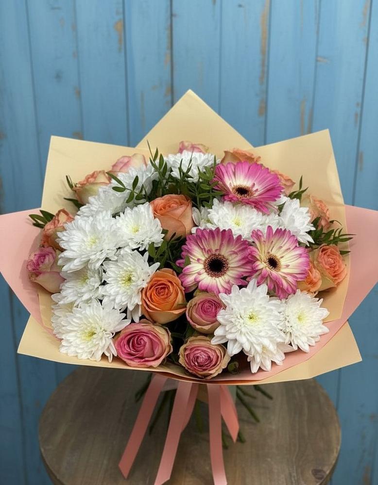 Букет цветов из: Розы, Герберы и Хризантемы в Новопетровское