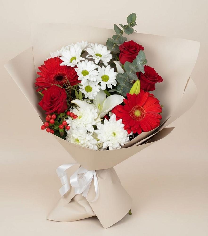 Букет цветов из: Розы, Хризантемы, Герберы и Лилии в Новопетровское