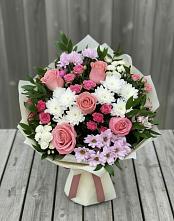 Букет цветов из:  Альстромерии, Гвоздики, Розы и Хризантемы #REPLACE_PRED# Новопетровское