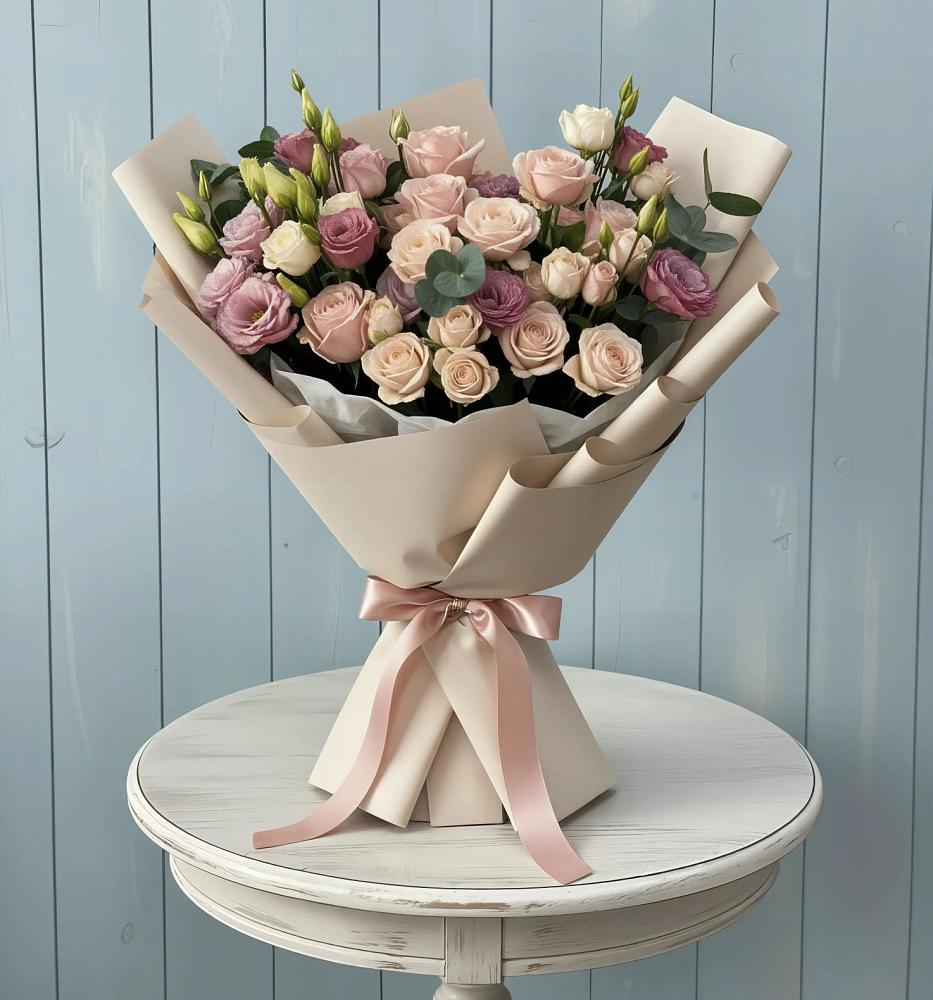 Букет цветов из: Розы и Лизиантусы в Новопетровское