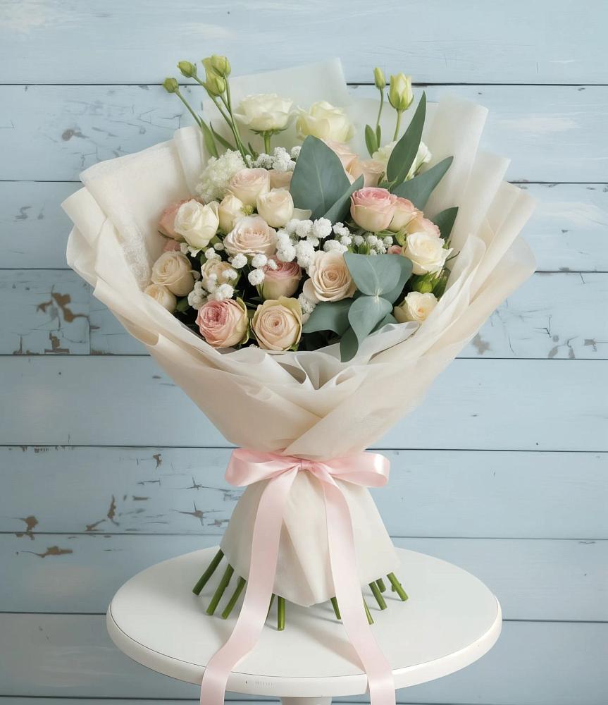 Букет цветов из: Розы и Лизиантусы в Новопетровское