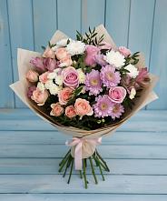 Букет цветов из:  Хризантемы, Розы и Альстромерии в Новопетровское