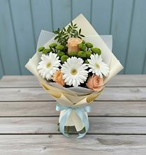 Букет цветов из:  Герберы, Розы и Хризантемы в Новопетровское