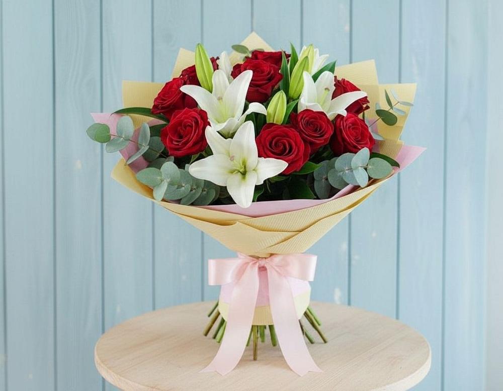 Букет цветов из: Лилии и Розы в Новопетровское